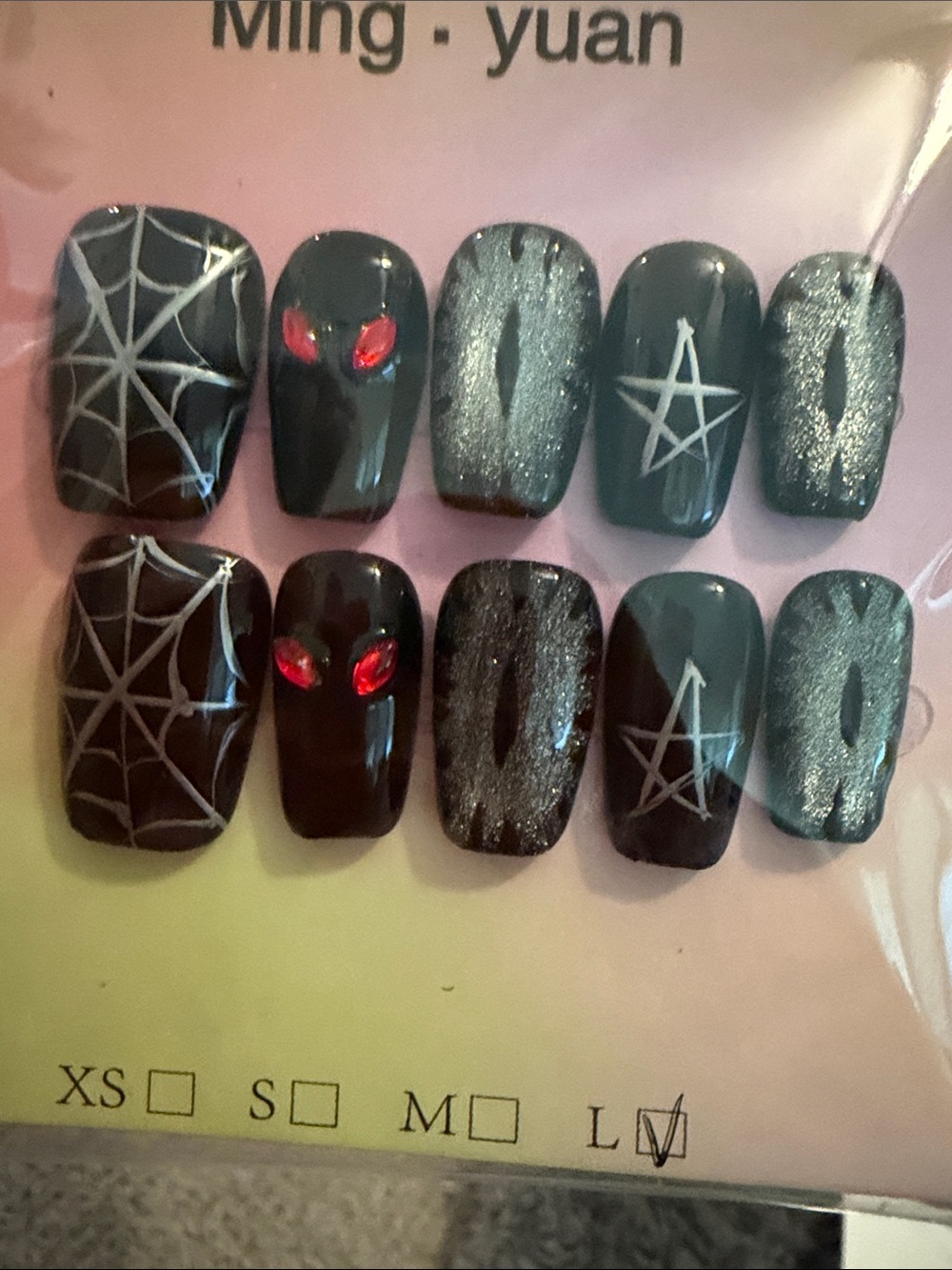 Black Spider Web & Star Press-On Nails - Pack